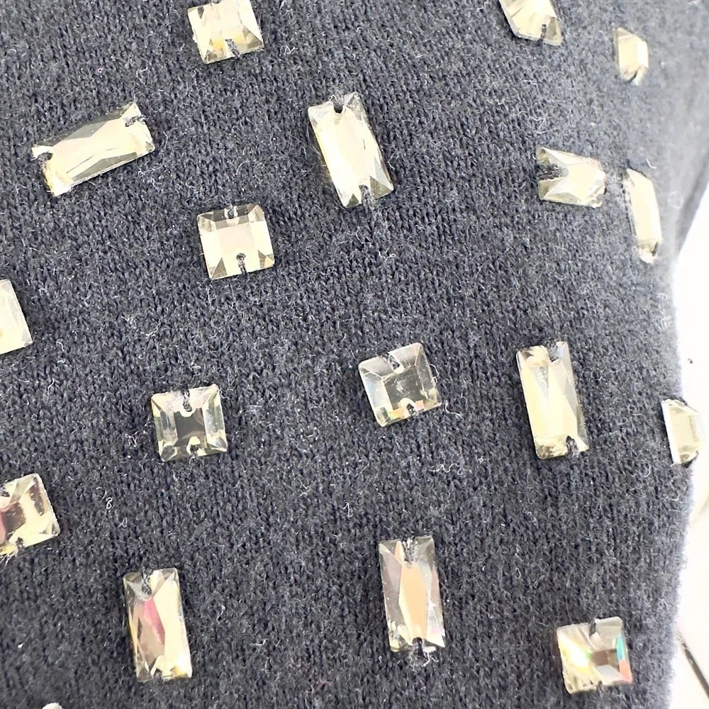 Kate Spade Tokyo Grid Rhinestone Jewel Cardigan Womens XS Cashmere Blend Luxury
